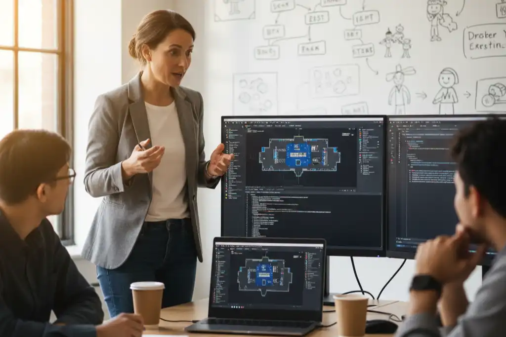 Game development mentor teaching Unity