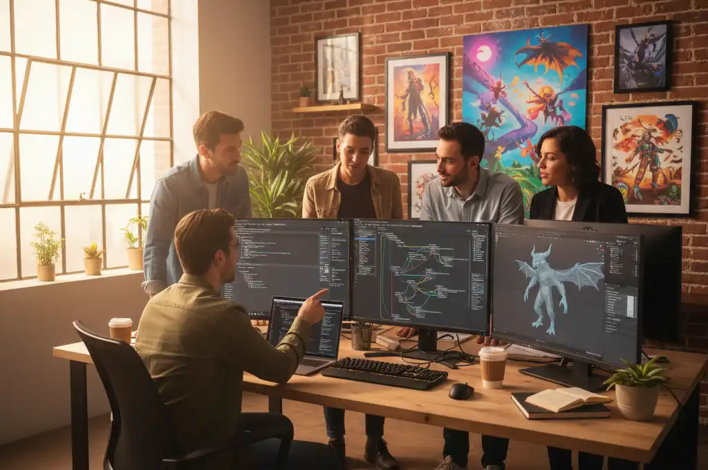 GameAxen team working on game development